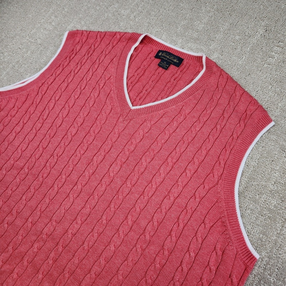 Brooks Brothers Sweater Vest Men XL Cable Knit V Neck‎ Supima Cotton Pink Preppy